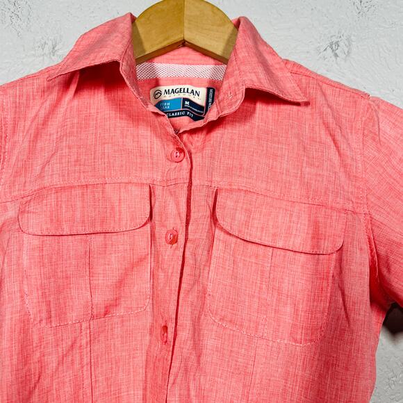 Magellan Short Sleeve Fishing Shirt Pink Casual Athletic Button Up - M - Picture 3 of 4